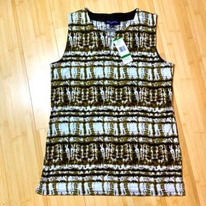 Jones New York Signature olive green blouse with a tie-dye effect.  Size Large.